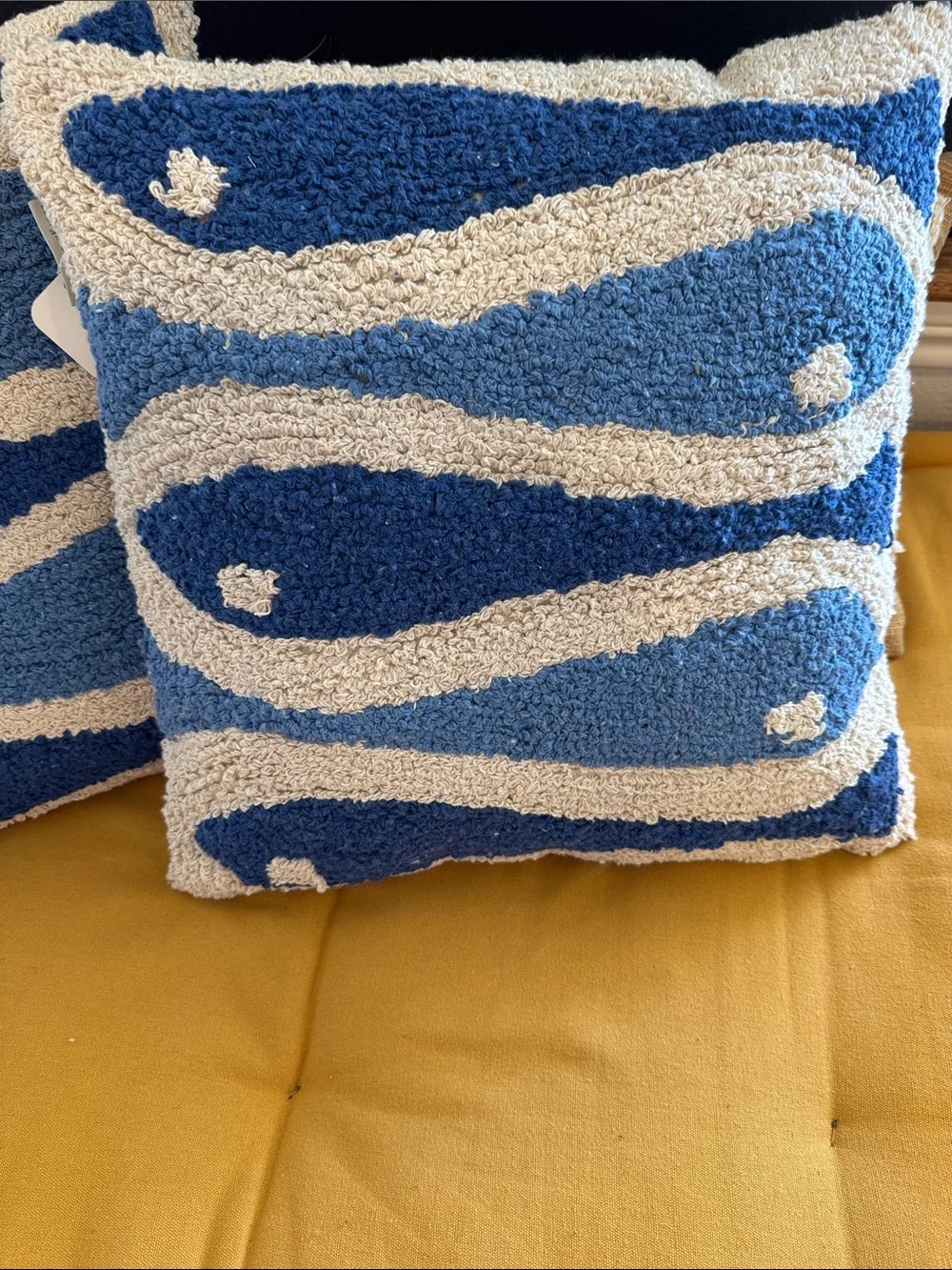 Primitives by Kathy Blue and Cream Tufted Wave 2  Accent Pillow